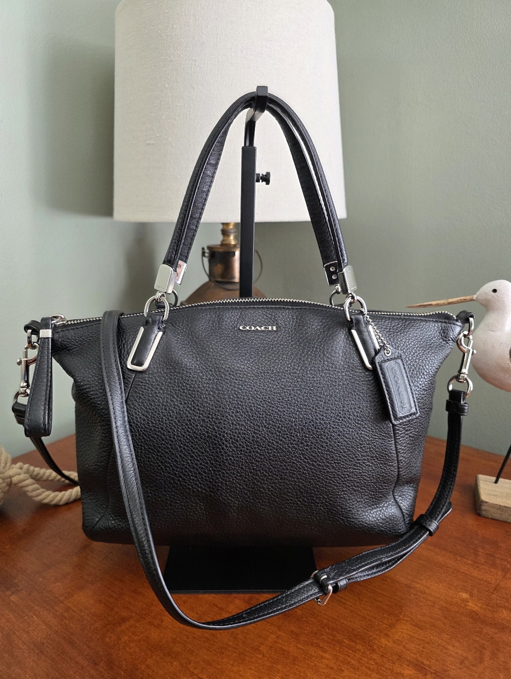 Coach Kelsey 28095 Black Pebbled Leather Satchel Crossbody Shoulder Bag